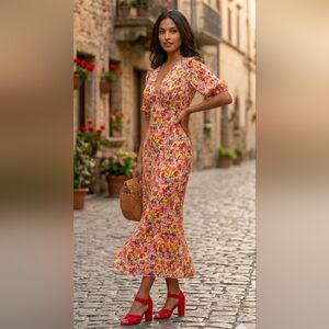 Rixo x Target Floral Bias Cut Midi Dress 12 Blogger Fav Boho Vibrant Dopamine